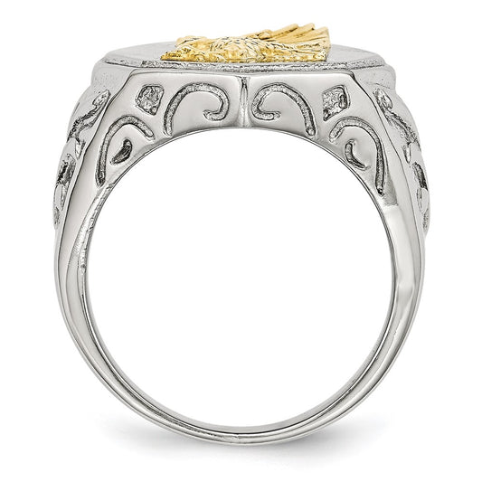 Exclusive Polished Yellow IP-Plated Chisel Ring - Stylish Stainless Steel with Eagle Design