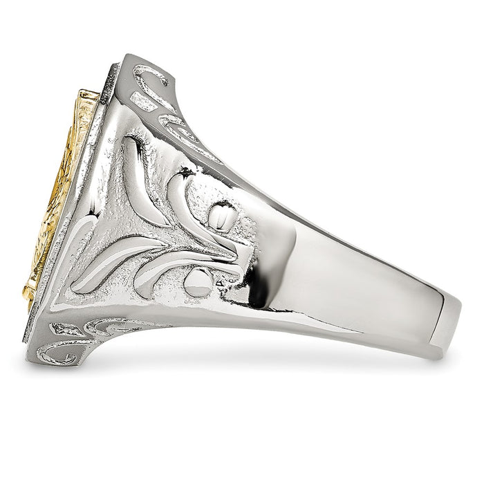 High-Quality Stylish Chisel Ring - Yellow IP-Plated Stainless Steel, Eagle Design-3