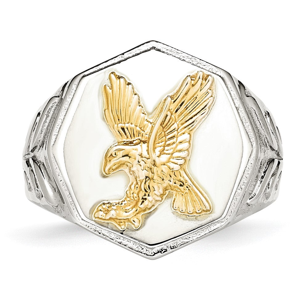 High-Quality Stylish Chisel Ring - Yellow IP-Plated Stainless Steel, Eagle Design