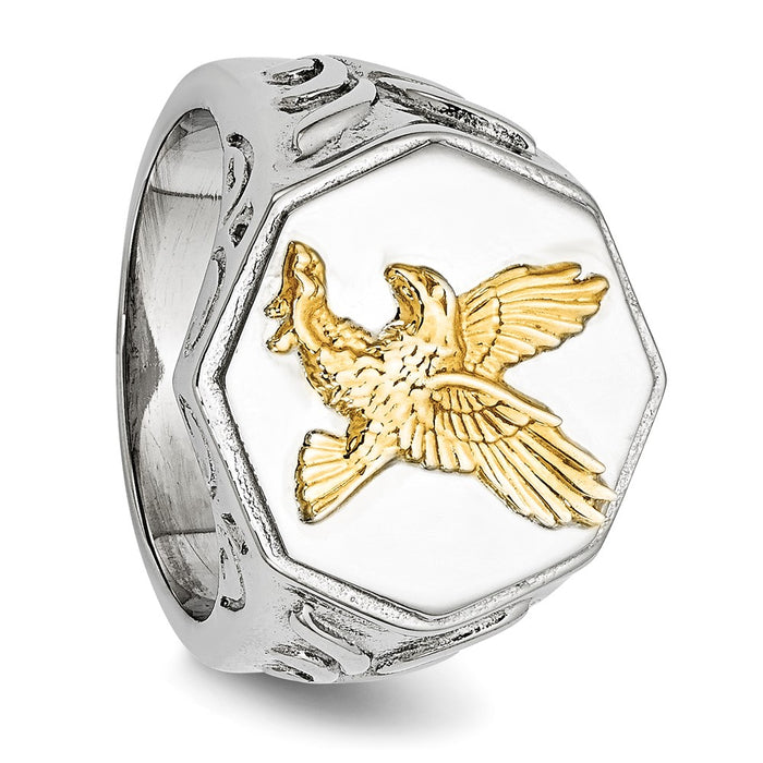 Exclusive Polished Yellow IP-Plated Chisel Ring - Stylish Stainless Steel with Eagle Design-5