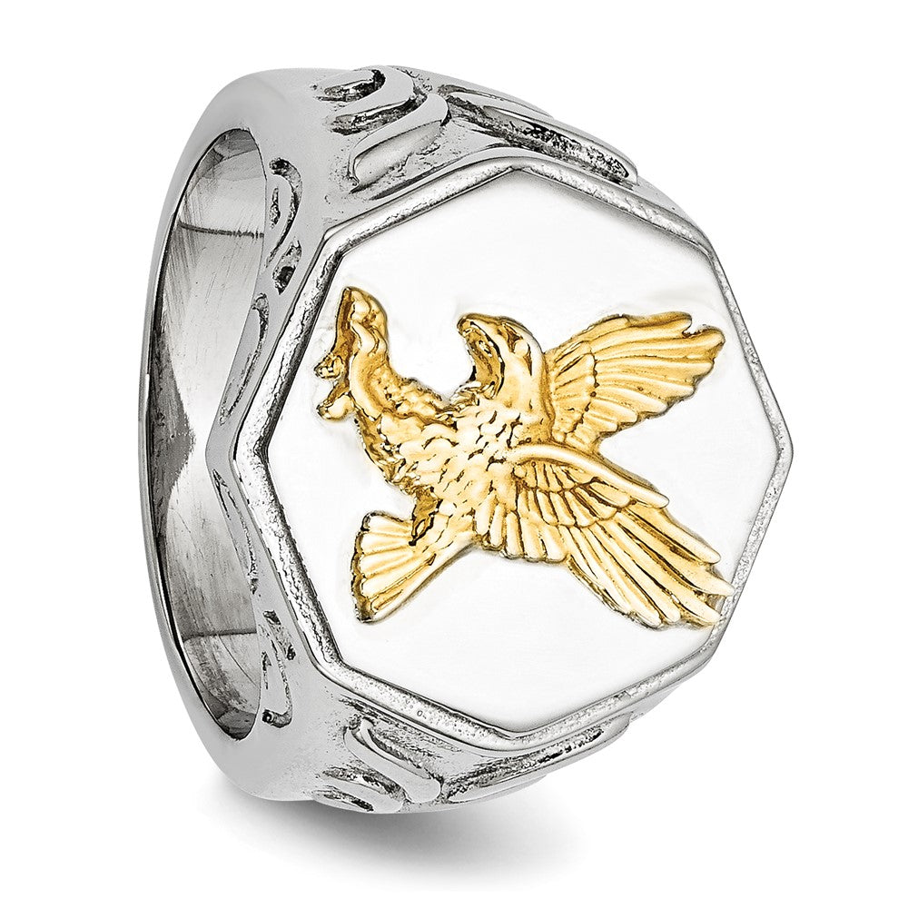 High-Quality Stylish Chisel Ring - Yellow IP-Plated Stainless Steel, Eagle Design