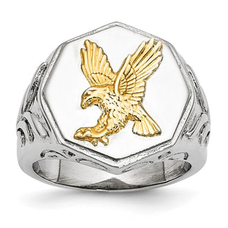 High-Quality Stylish Chisel Ring - Yellow IP-Plated Stainless Steel, Eagle Design