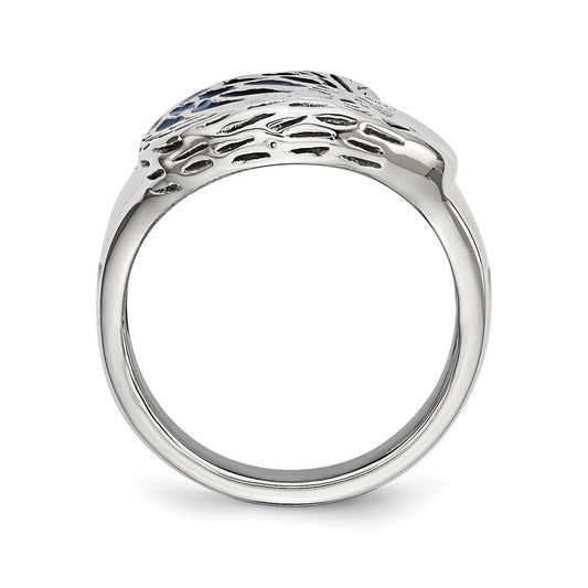 Shop Stylish Chisel Polished Stainless Steel Eagle Ring with Blue Enamel