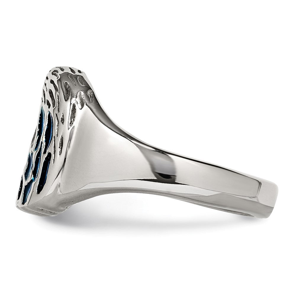 Buy Stylish Chisel Polished Stainless Steel Eagle Ring with Blue Enamel