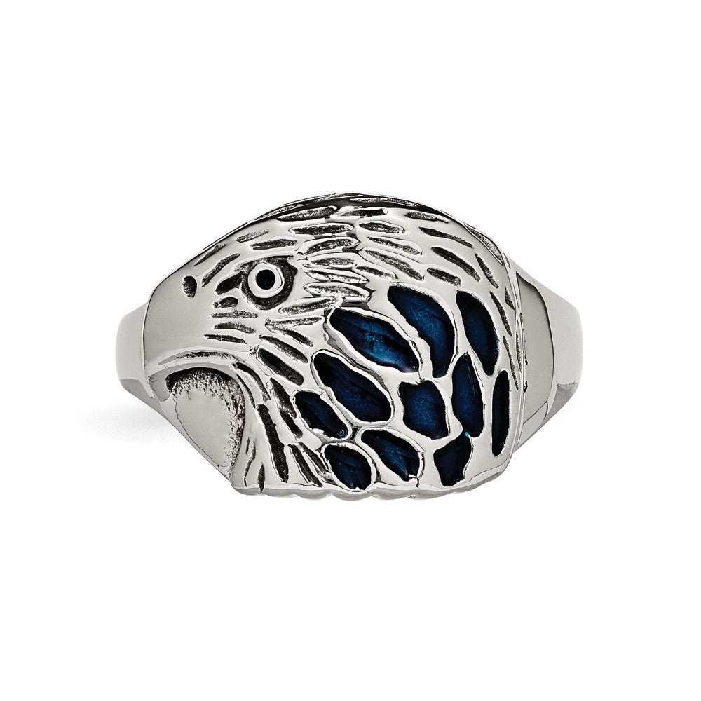 Shop Stylish Chisel Polished Stainless Steel Eagle Ring with Blue Enamel