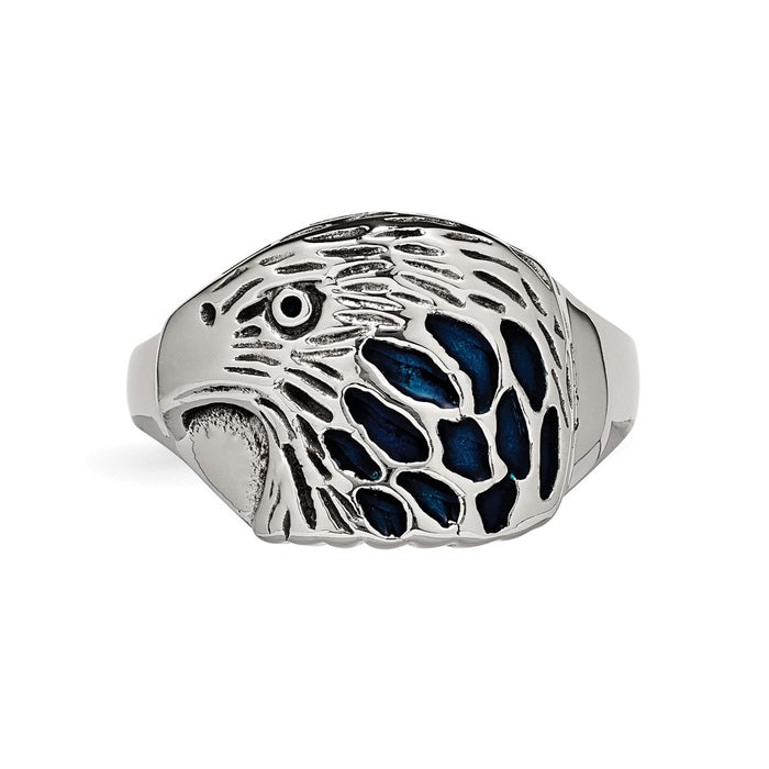 Shop Stylish Chisel Polished Stainless Steel Eagle Ring with Blue Enamel-4