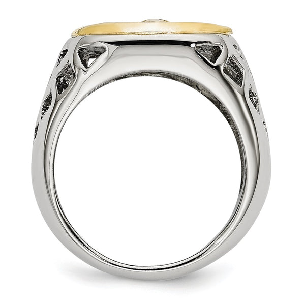 Chiseled Stainless Steel Ring with Jesus Design & Yellow IP
