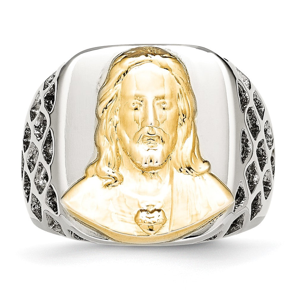 Buy High-Quality Chiseled Stainless Steel Ring with Jesus Design & Yellow IP Finish