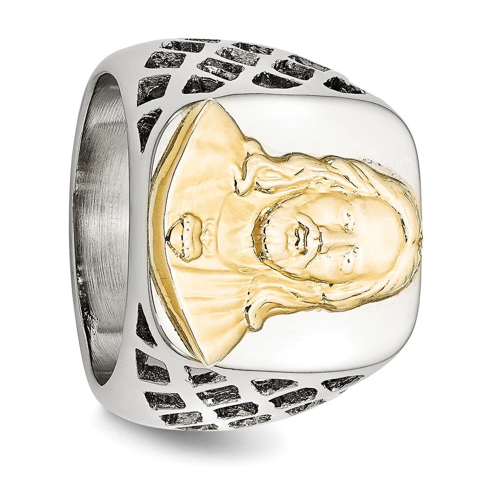 Exclusive Polished Yellow IP-Plated Jesus Ring - Stylish Chisel Stainless Steel with Silver Accents
