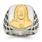 Exclusive Polished Yellow IP-Plated Jesus Ring - Stylish Chisel Stainless Steel with Silver Accents-2