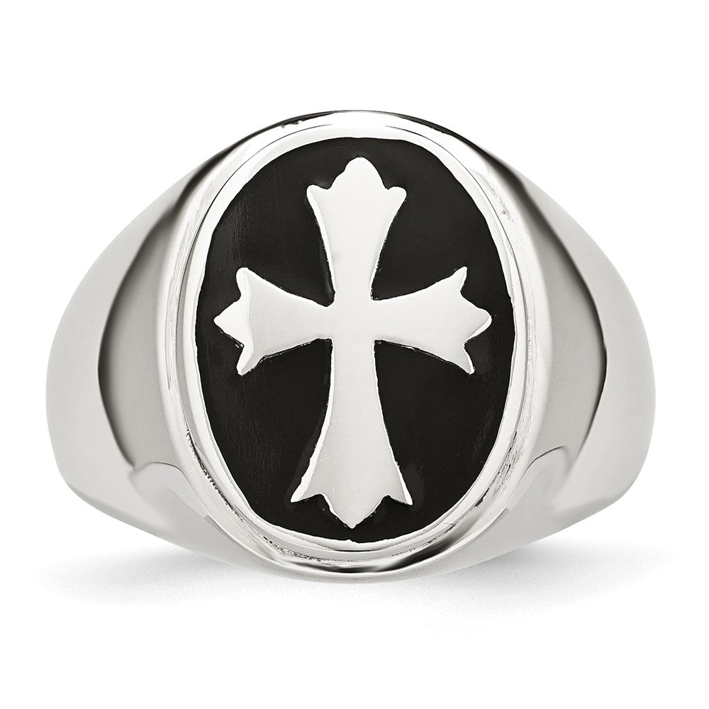 High-Quality Polished Black Enameled Stainless Steel Cross Ring - Stylish Value