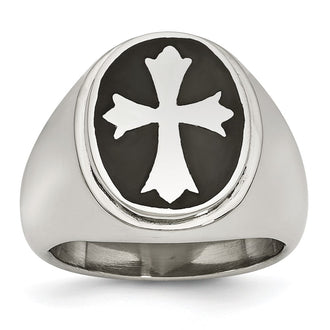 High-Quality Polished Black Enameled Stainless Steel Cross Ring - Stylish Value