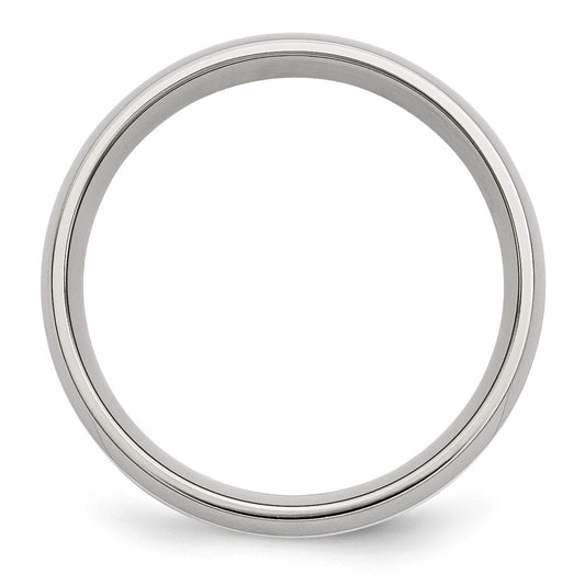 Exclusive 6mm Polished Chisel Stainless Steel Band with Sterling Silver Inlay