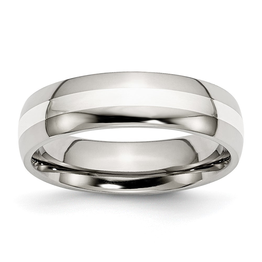 Buy Stylish 6mm Chisel Stainless Steel Band with Sterling Silver Inlay - Affordable Luxury!