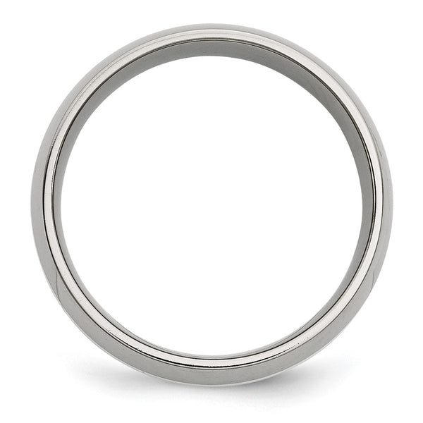 8mm Polished Chisel Band in Stainless Steel with Silver Inlay