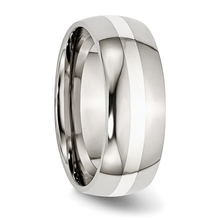 Buy Stylish 8mm Polished Stainless Steel Band with Sterling Silver Inlay-4