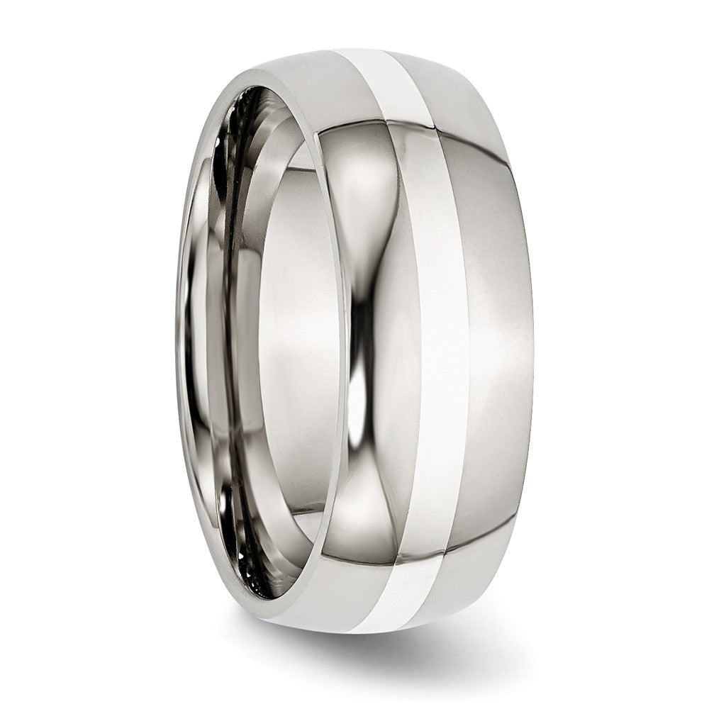 Buy Stylish 8mm Polished Stainless Steel Band with Sterling Silver Inlay