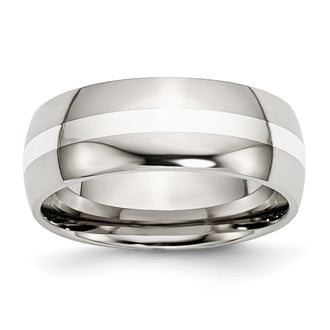Buy Stylish 8mm Polished Stainless Steel Band with Sterling Silver Inlay