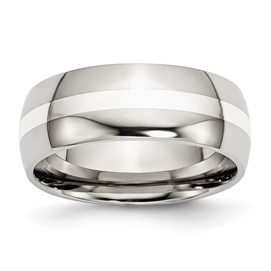Buy Stylish 8mm Polished Chisel Band in Stainless Steel with Silver Inlay
