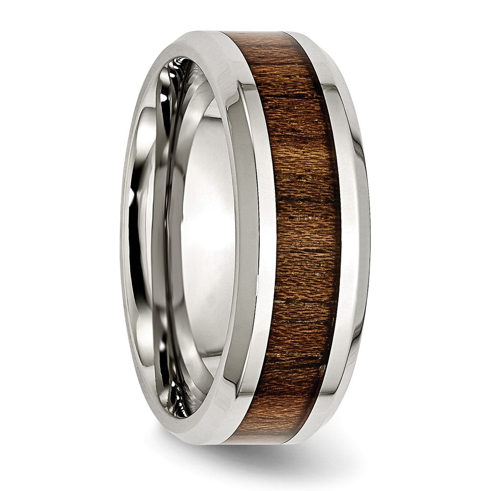 Exclusive 8mm Polished Stainless Steel Chisel Band with Koa Wood Inlay