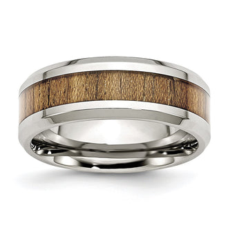 Buy High-Quality 8mm Polished Stainless Steel Chisel Band with Koa Wood Inlay