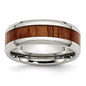 Buy High-Quality 8mm Polished Stainless Steel Chisel Band with Koa Wood Inlay-2