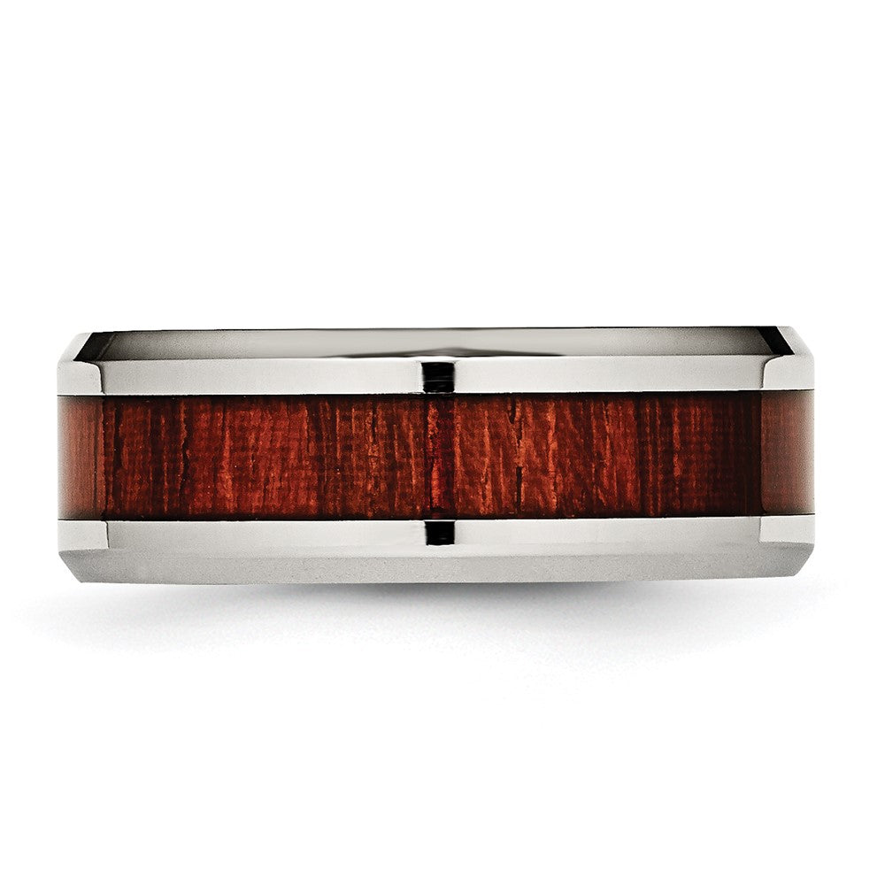 Buy High-Quality 8mm Polished Stainless Steel Chisel Band with Red Koa Inlay