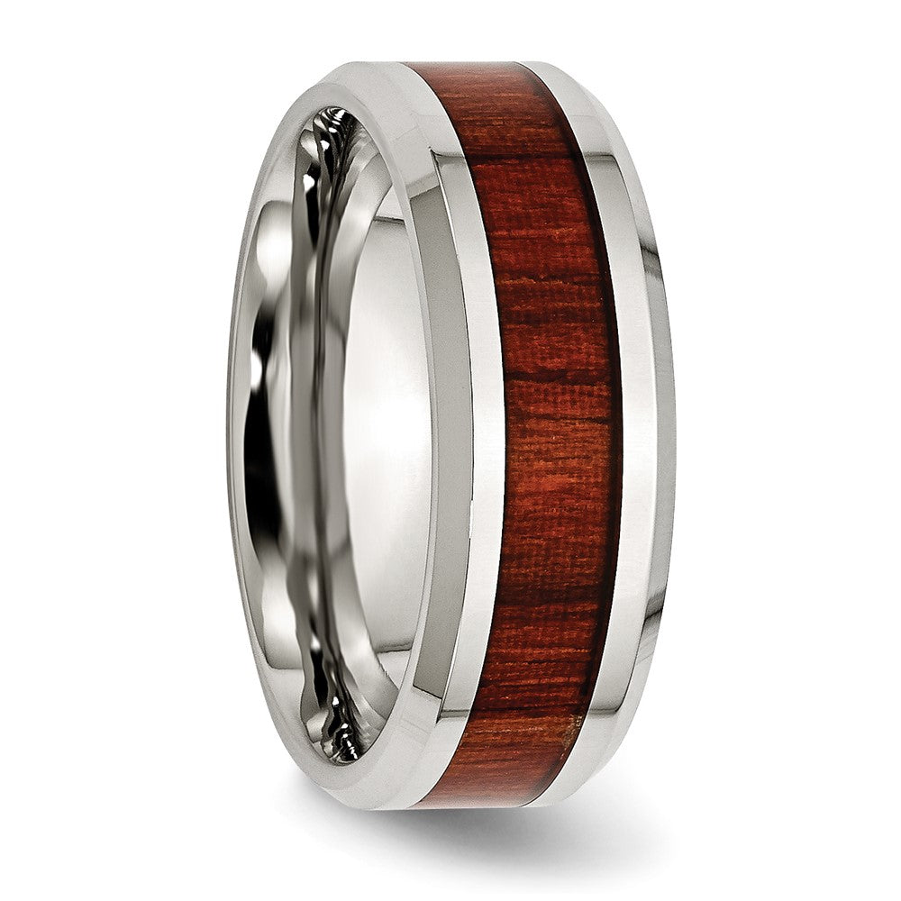 Buy Stylish 8mm Stainless Steel Chisel Band with Red Koa Wood Inlay