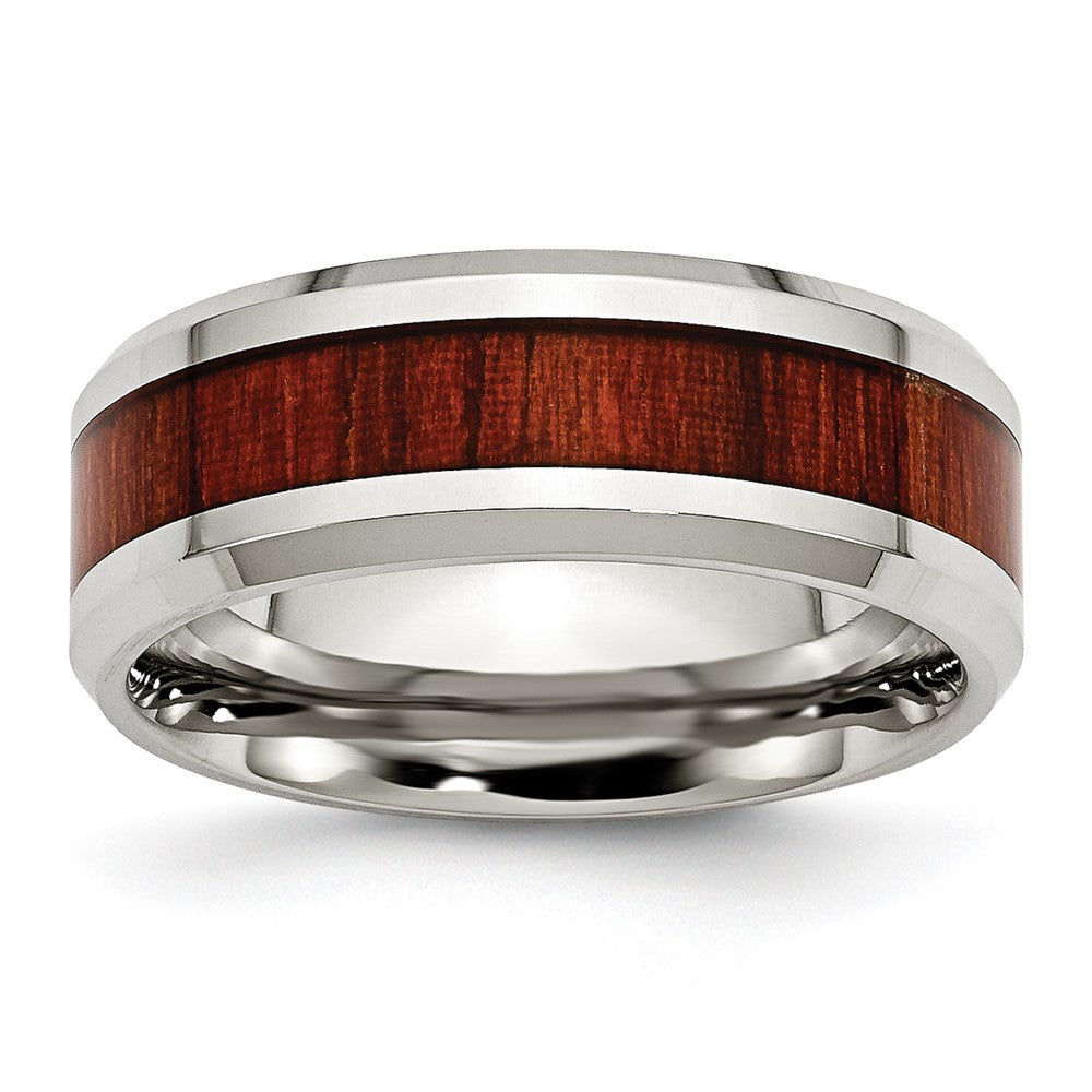 High-Quality 8mm Polished Stainless Steel Chisel Band with Red Koa Inlay - Stylish Value