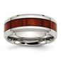 Buy High-Quality 8mm Polished Stainless Steel Chisel Band with Red Koa Inlay-2
