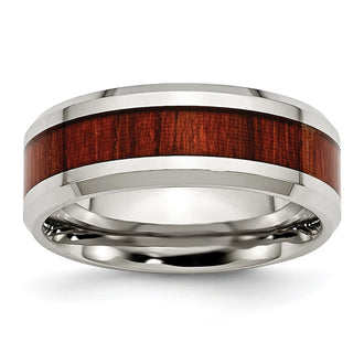 Buy Stylish Polished Stainless Steel Chisel Band with 8mm Red Koa Wood Inlay