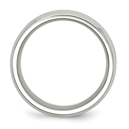 High-Quality 8mm Polished Stainless Steel Chisel Band with Brown Koa Wood Inlay