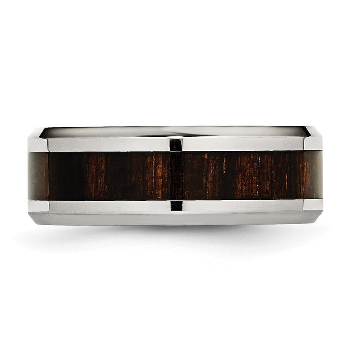 Buy Stylish Polished Stainless Steel Chisel Band - 8mm, Black Koa Wood Inlay-3