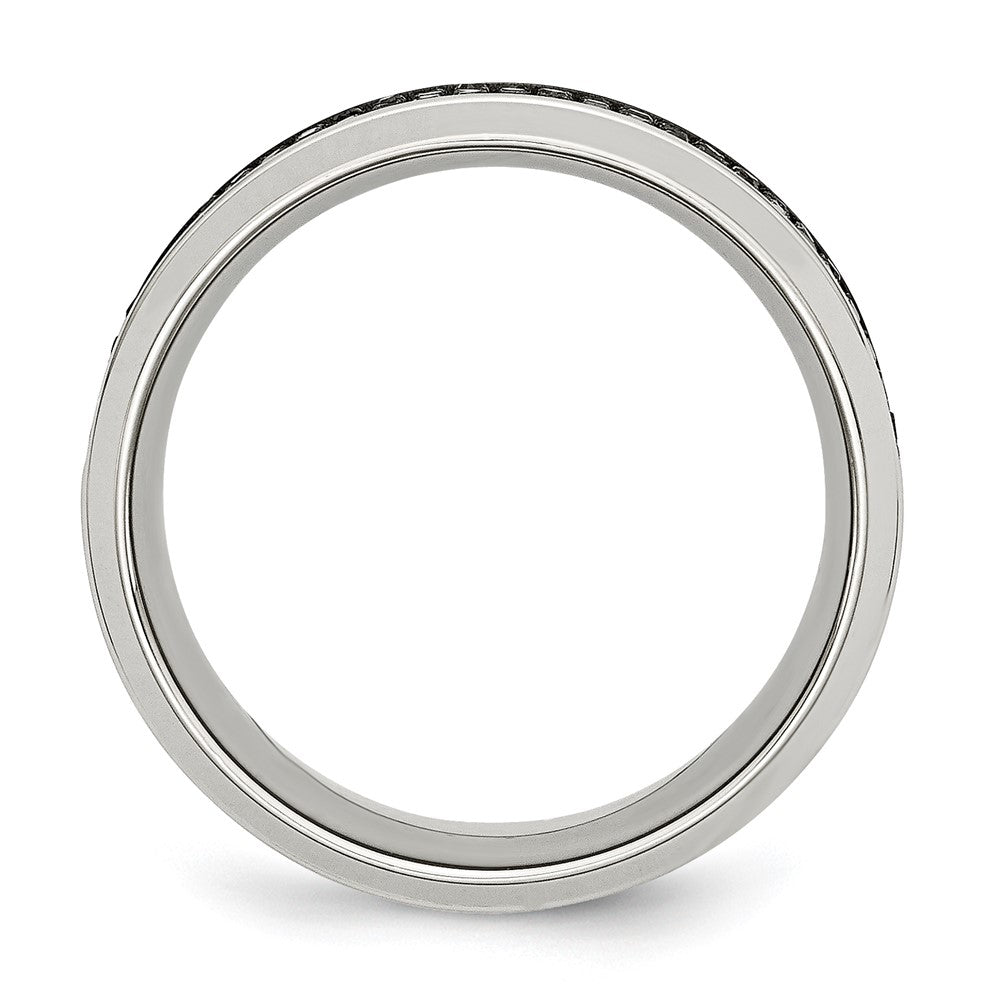 Exclusive 10mm Polished Chisel Stainless Steel Band with 1/3 Carat Black Diamond