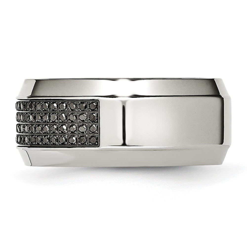 Exclusive 10mm Polished Chisel Stainless Steel Band with 1/3 Carat Black Diamond