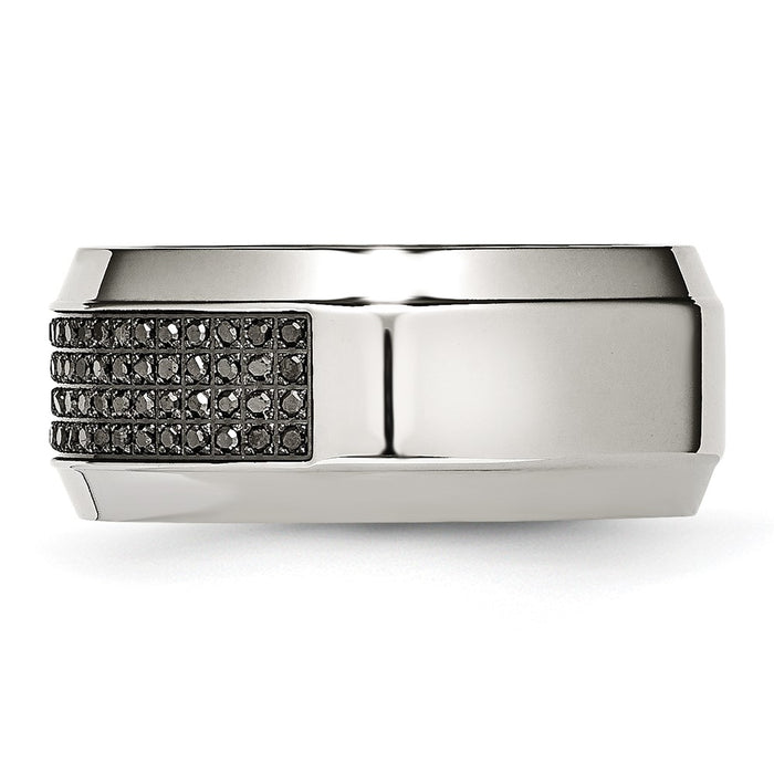 Exclusive 10mm Polished Chisel Stainless Steel Band with 1/3 Carat Black Diamond-3