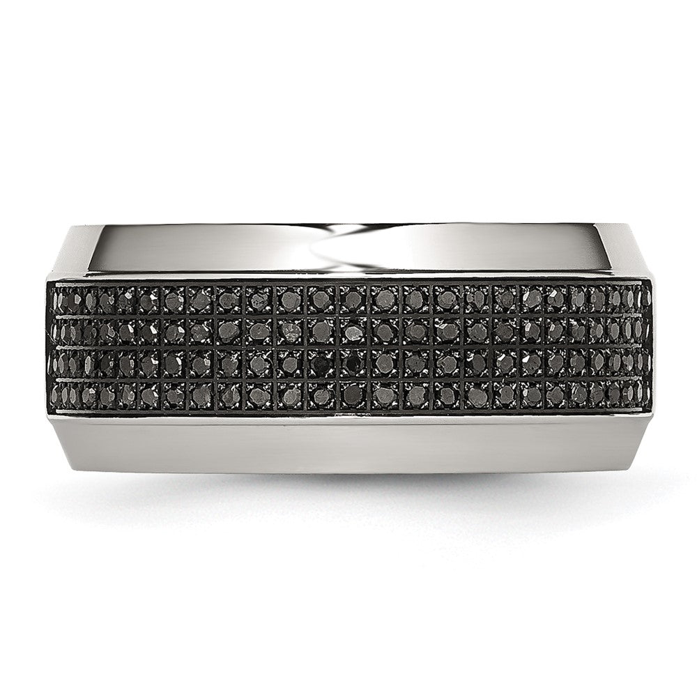 Exclusive 10mm Polished Chisel Stainless Steel Band with 1/3 Carat Black Diamond