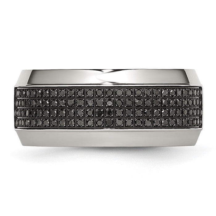 Exclusive 10mm Polished Chisel Stainless Steel Band with 1/3 Carat Black Diamond-4