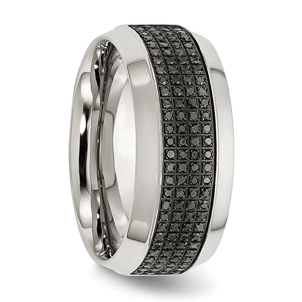 Exclusive 10mm Polished Chisel Stainless Steel Band with 1/3 Carat Black Diamond
