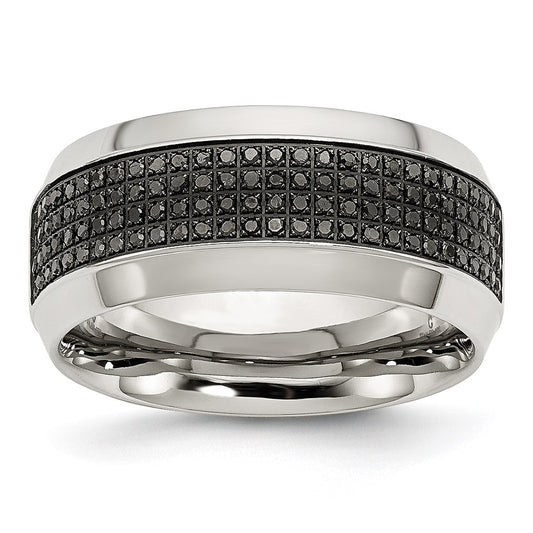 Buy Exclusive 10mm Polished Stainless Steel Chisel Band with 1/3 Carat Black Diamond