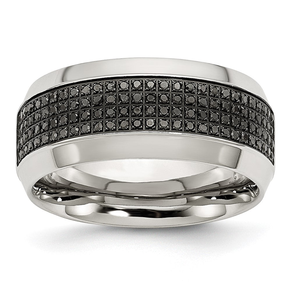 Exclusive 10mm Polished Chisel Stainless Steel Band with 1/3 Carat Black Diamond