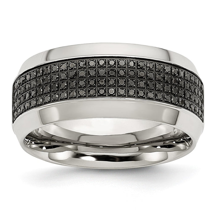 Exclusive 10mm Polished Chisel Stainless Steel Band with 1/3 Carat Black Diamond-1