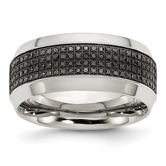 Buy Stylish 10mm Polished Chisel Stainless Steel Band with 1/3 Carat Black Diamond