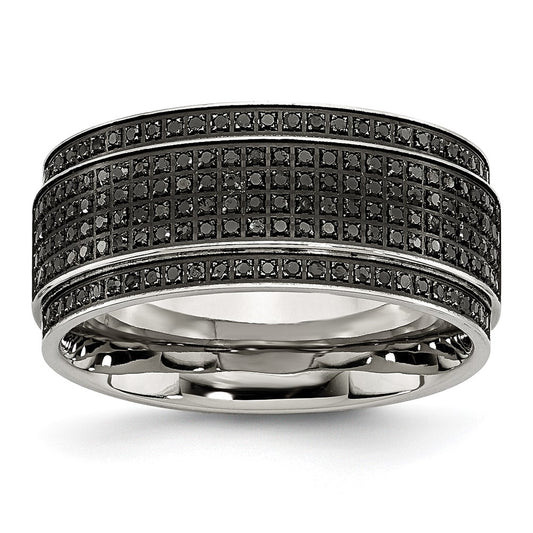 Buy Stylish 10mm Polished Chisel Stainless Steel Band with 1/2 Carat Black Diamond