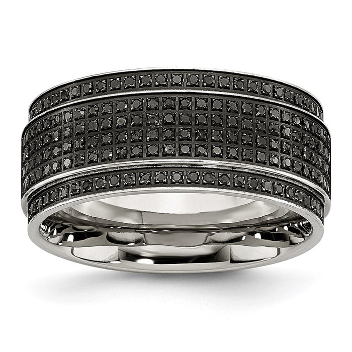 Buy High-Quality 10mm Stainless Steel Band with 1/2 Carat Black Diamond, Stylish!-1