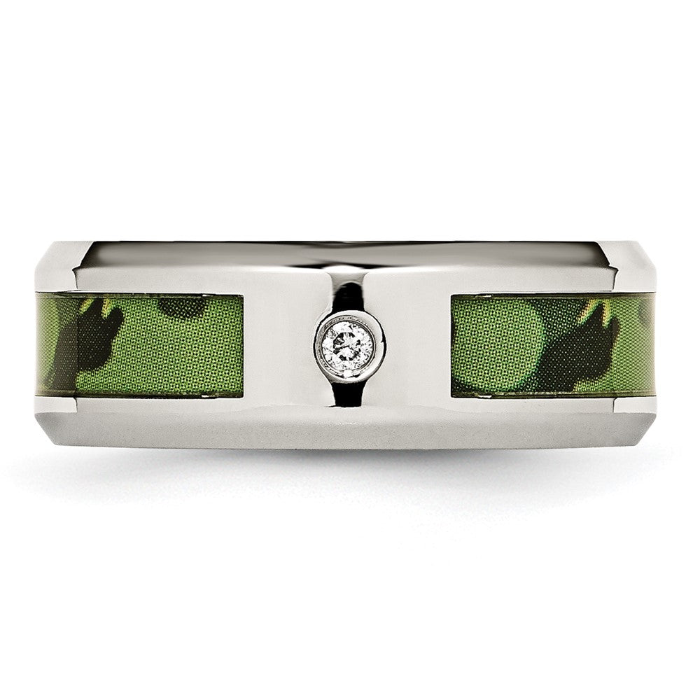 Buy Stylish 8mm Polished Camouflage Chisel Stainless Steel Band with 0.03ct Diamond