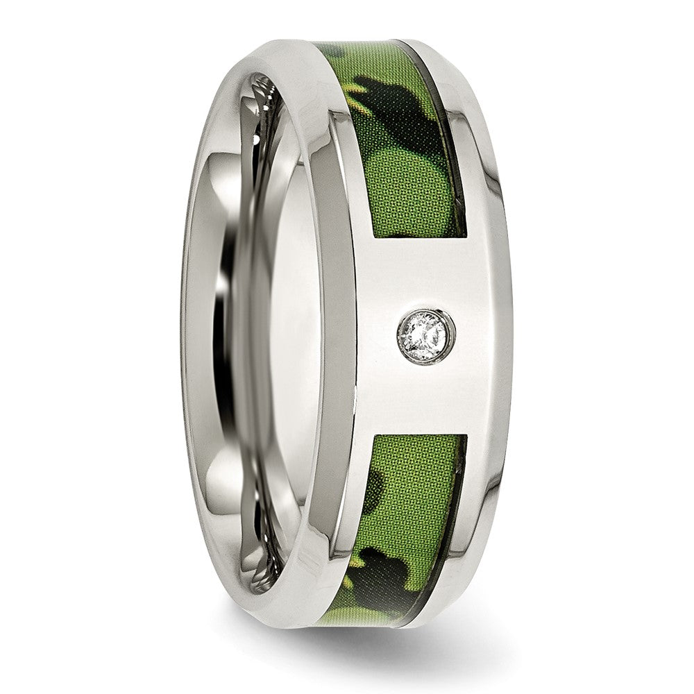 Buy Stylish 8mm Polished Camouflage Chisel Stainless Steel Band with 0.03ct Diamond