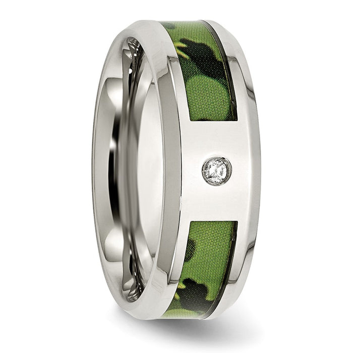 Buy Stylish 8mm Polished Camouflage Chisel Stainless Steel Band with 0.03ct Diamond-5