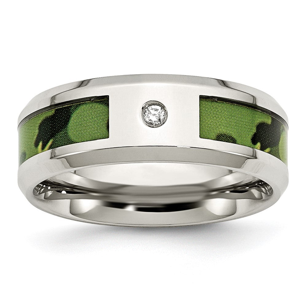 Buy Stylish 8mm Polished Camouflage Chisel Stainless Steel Band with 0.03ct Diamond