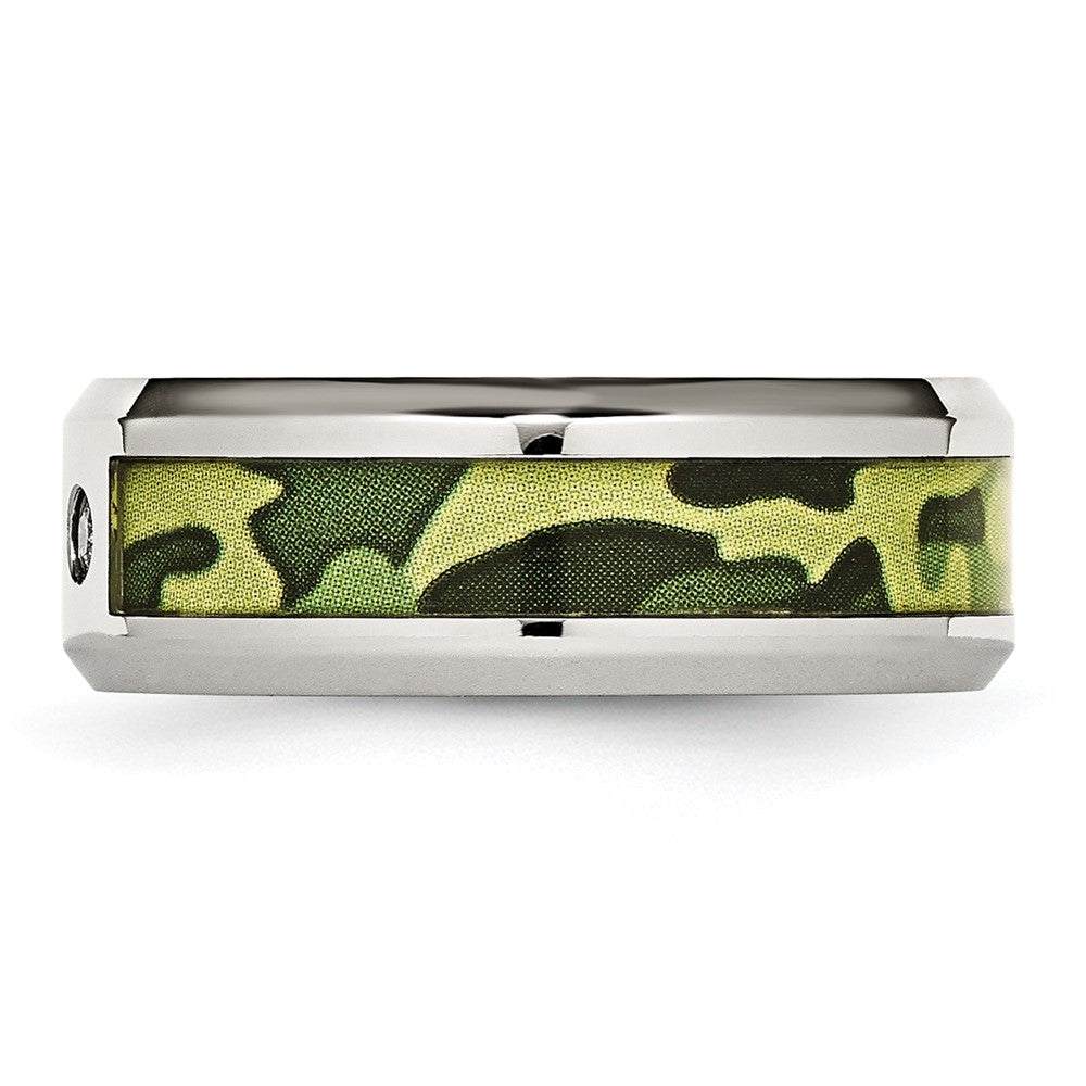 High-quality Polished Stainless Steel Camouflage Band with 1/10 Carat Diamond - Stylish 8mm Width